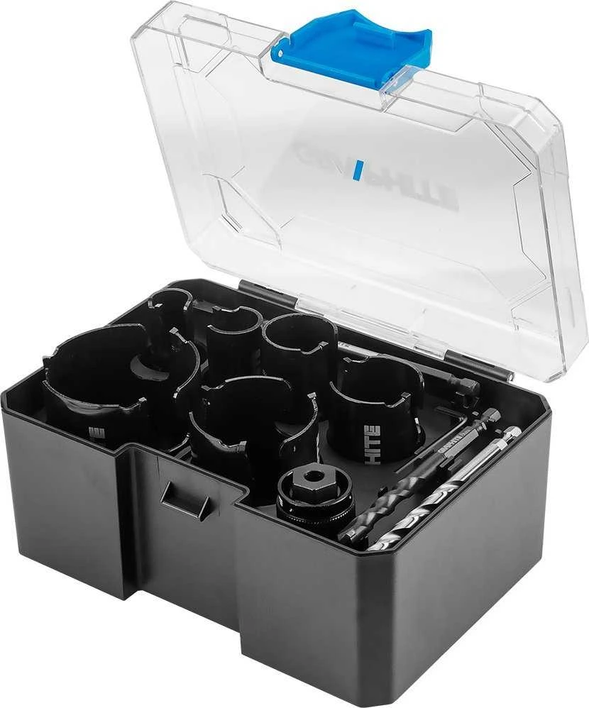 Grąžtas Graphite Otwornice Plieniniai skylių pjūklai su kietlydinio antgaliu (19, 25, 32, 38, 51, 64 mm), 10 dalių rinkinys