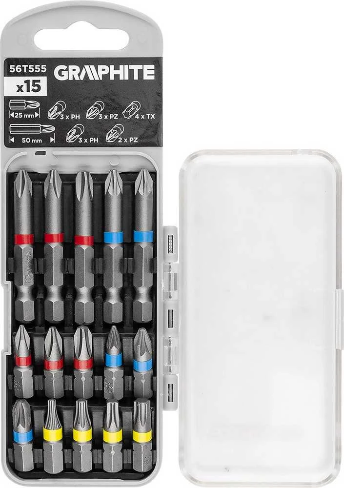 Zestaw Rinkinys Antgalių rinkinys PH2x2, PH3, PZ2x2 x 50 mm, PH1/2/3, PZ1/2/3, TX10/20/25/30 x 25 mm, 15 vnt.