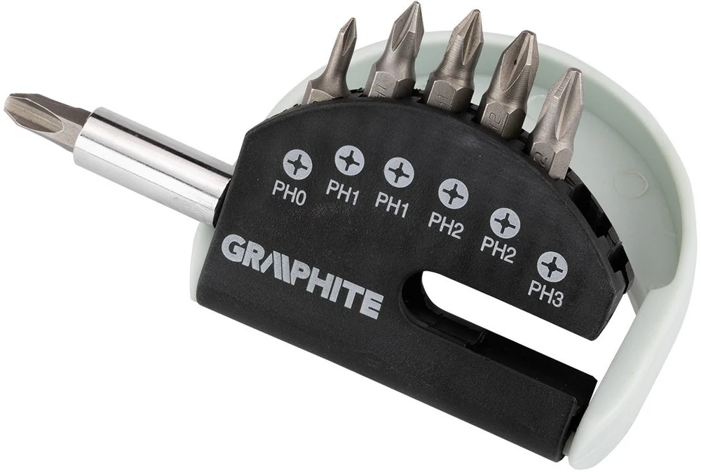 Graphite Rinkinys Atsuktuvų antgalių rinkinys PH0, PH1x2, PH2x2, PH3 su laikikliu, 7 vnt.