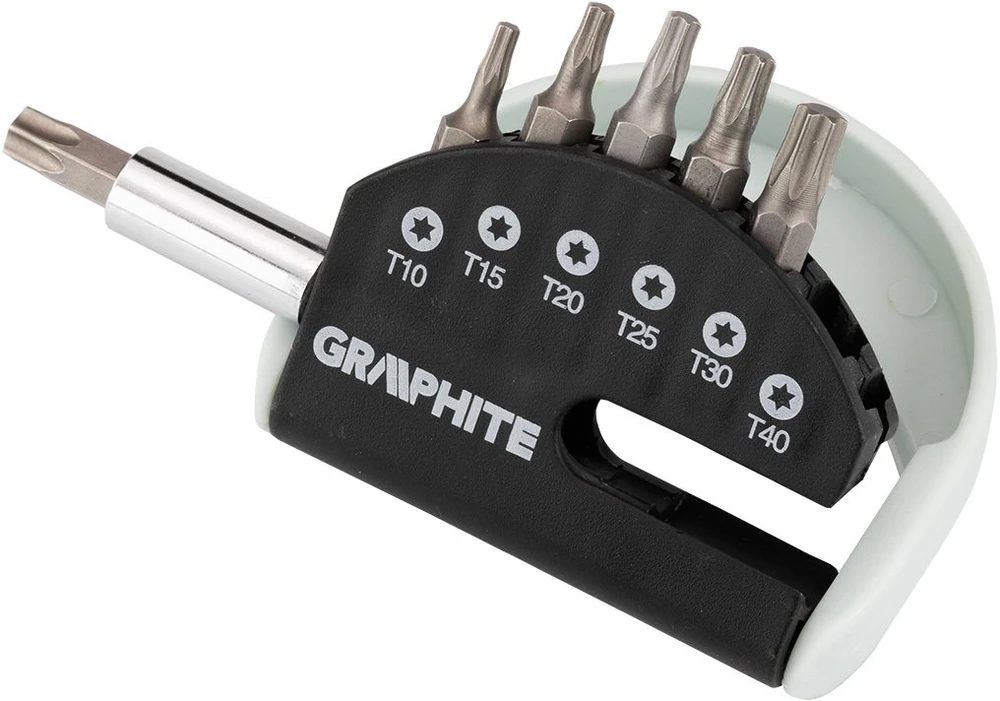Graphite Rinkinys Atsuktuvų antgalių rinkinys T10, T15, T20, T25, T30, T40 su laikikliu, 7 vnt.