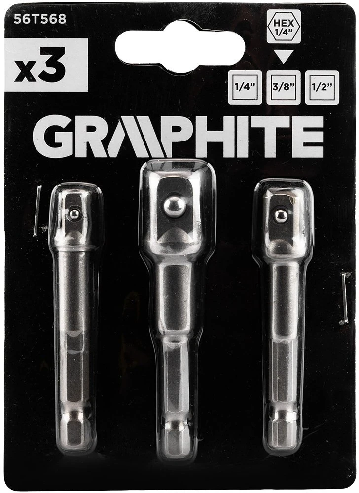 Zestaw Rinkinys Galvučių mažinimo rinkinys 1/2", 1/4", 3/8" į 1/4" šešiakampius, 3 vnt.