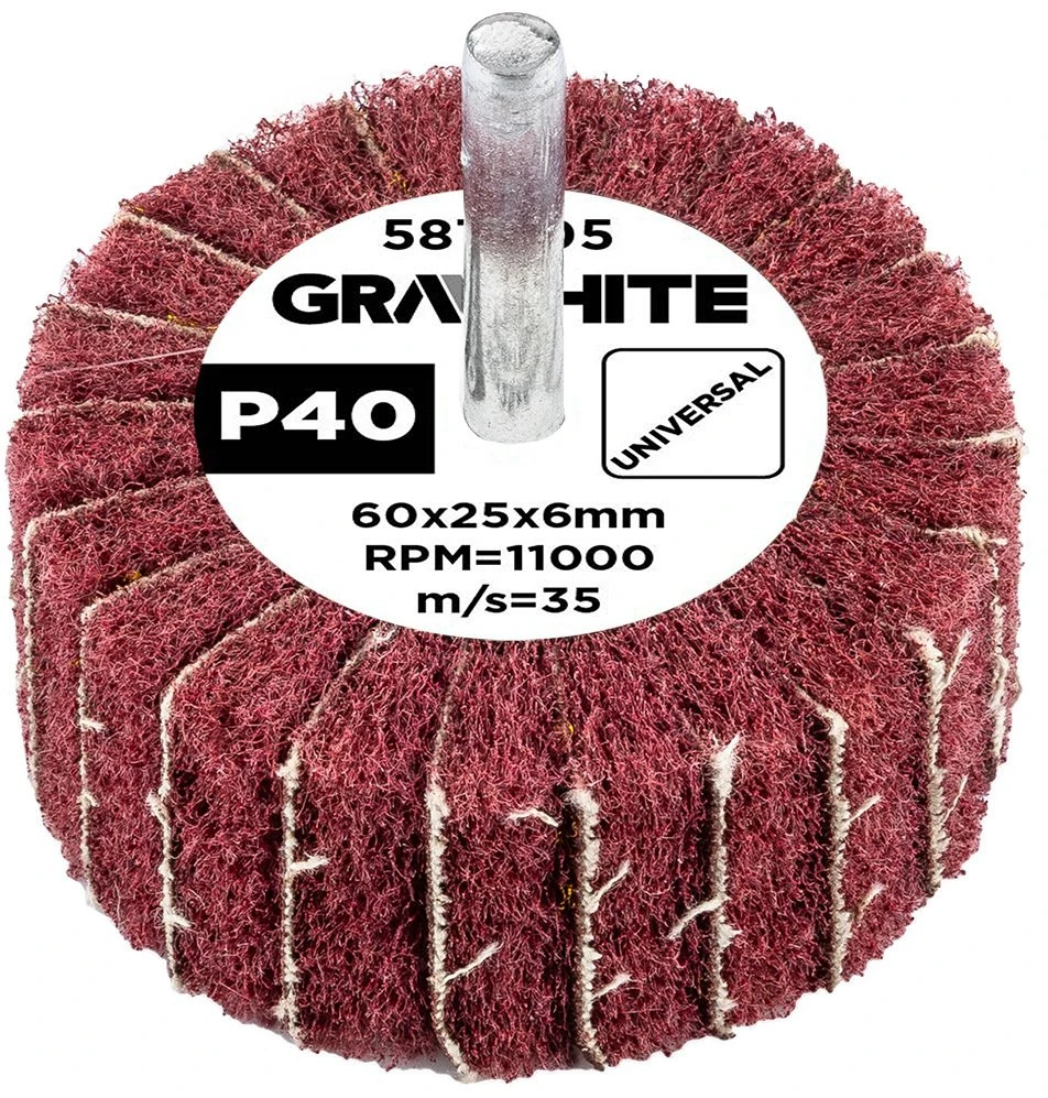 Graphite Ściernica Plokštelinis šlifavimo diskas su abrazyvine vilna, kotas 60 x 25 x 6 mm, P40
