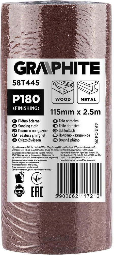 Płótno Šlifavimo audinio ritinėlis 2,5 m x 115 mm, P180