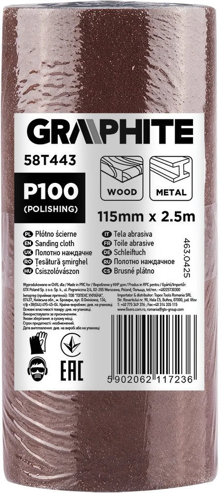 Płótno Šlifavimo audinio ritinėlis 2,5 m x 115 mm, P100