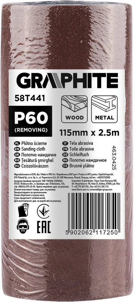 Płótno Šlifavimo audinio ritinėlis 2,5 m x 115 mm, P60