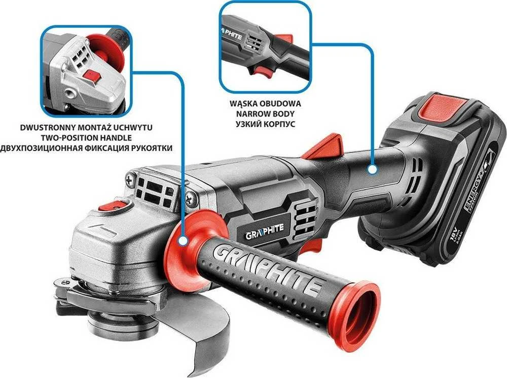Graphite Šlifuoklis katowa akumuliatorinė Energy+ 125mm