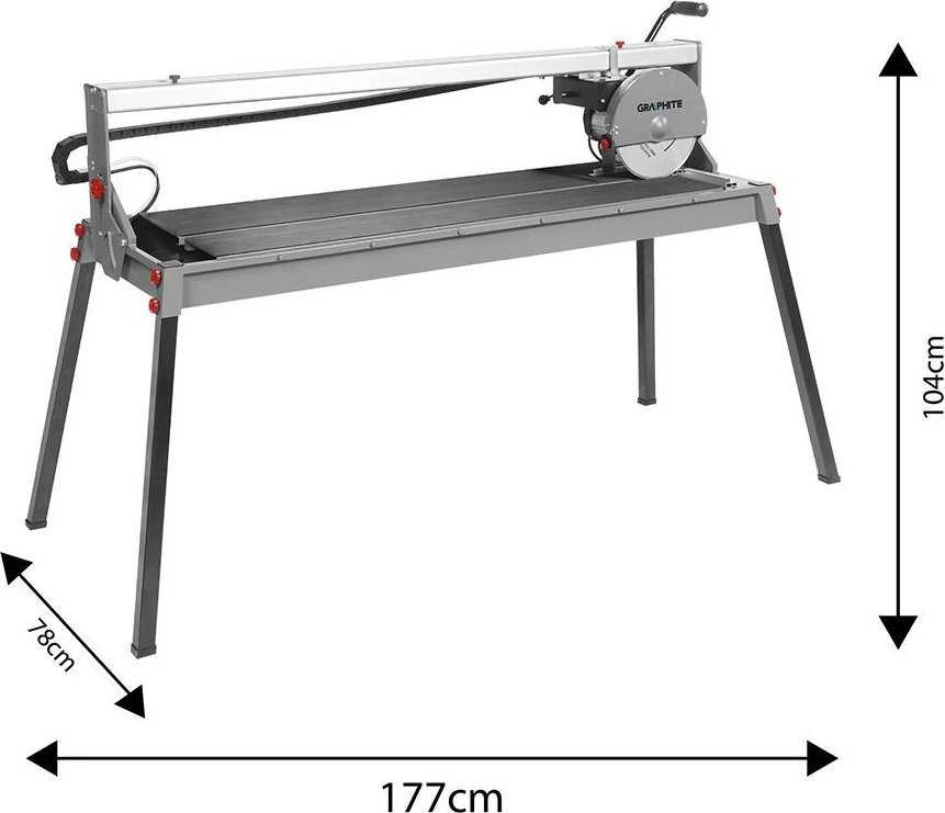 Graphite Przecinarka Plytelių pjaustyklė 1500 W, 250 x 25 mm, stalo dydis 1230 x 460 mm, pjovimo diapazonas 1200 mm