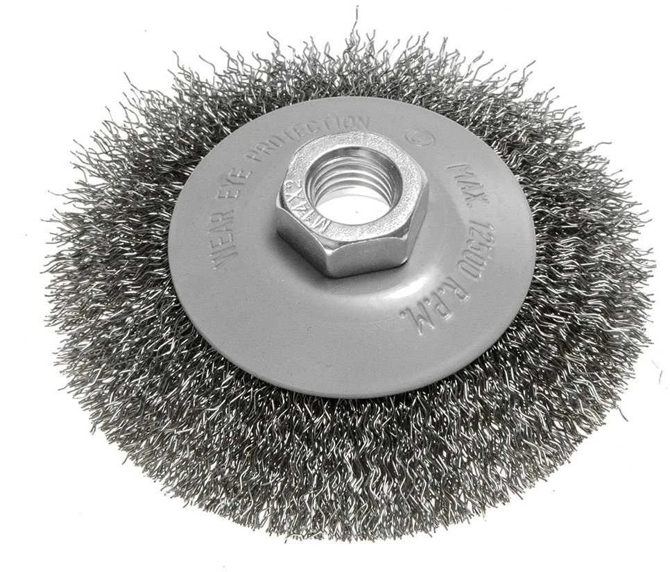 Szczotka Vielinis diskinis šepetys 100 mm, gofruota viela, plienas, M14