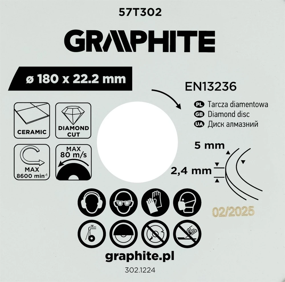 Graphite Tarcza Deimantinis pjovimo diskas, 180 x 22,2 mm, šlapiam apdorojimui