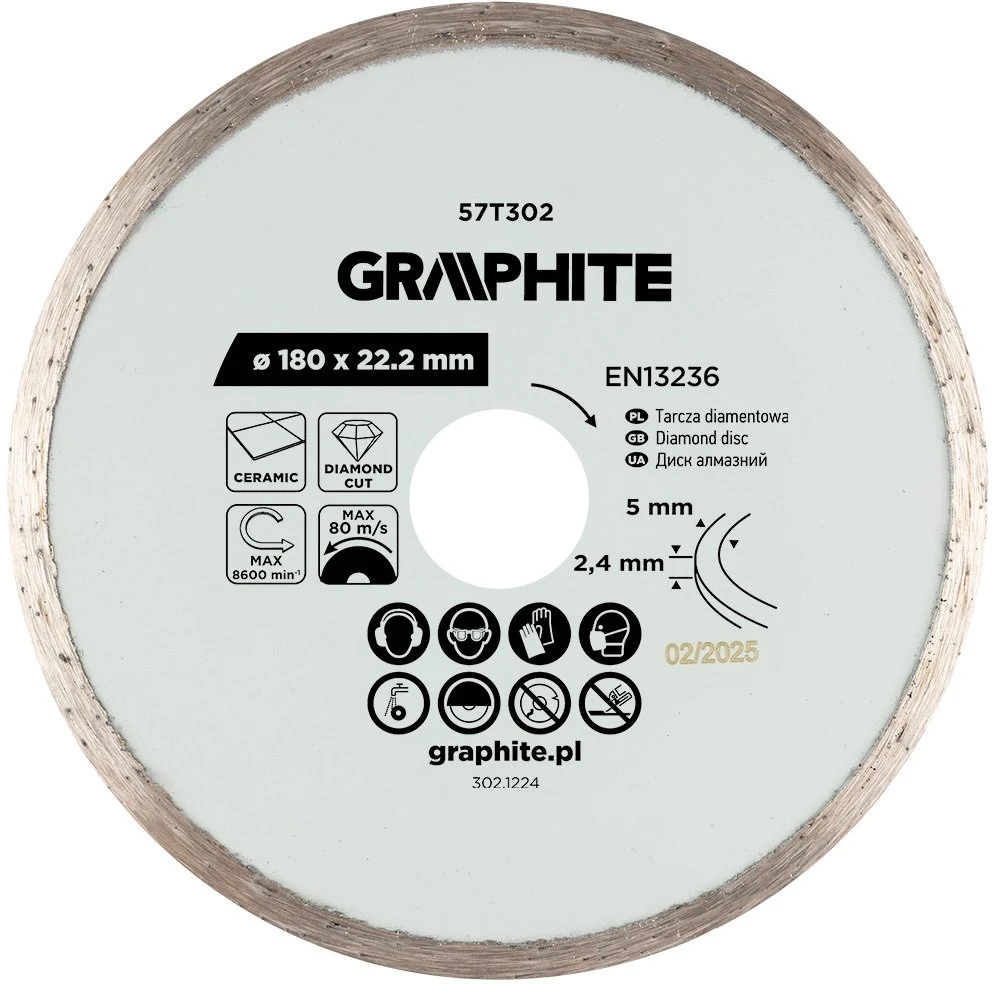 Graphite Tarcza Deimantinis pjovimo diskas, 180 x 22,2 mm, šlapiam apdorojimui
