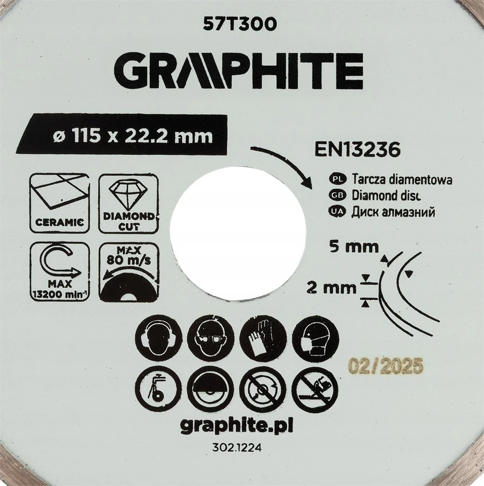 Graphite Tarcza Deimantinis pjovimo diskas, 115 x 22,2 mm, šlapiam apdorojimui