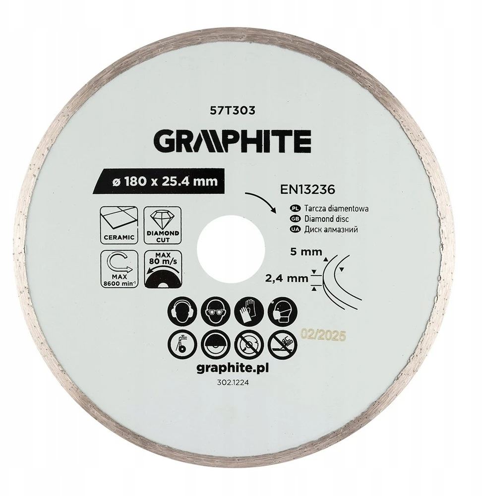 Graphite Tarcza Deimantinis pjovimo diskas, 180 x 25,4 mm, šlapiam apdorojimui