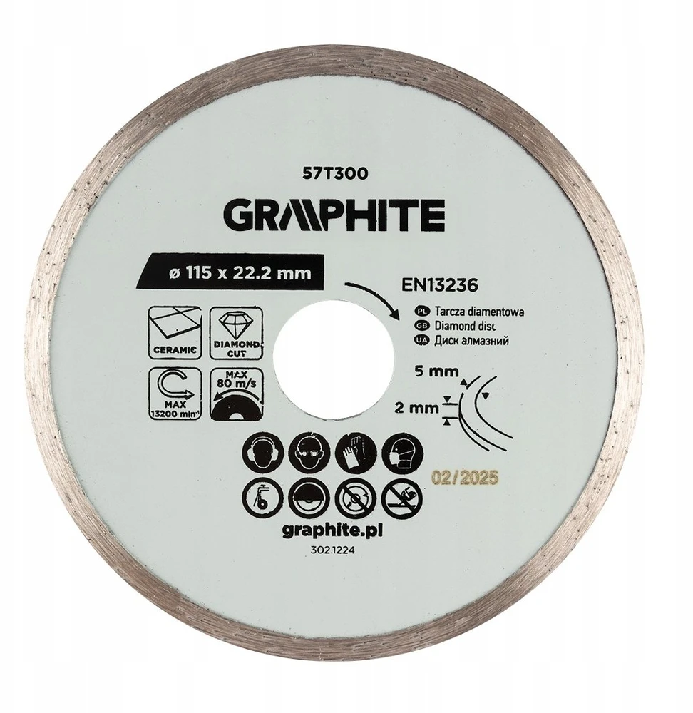 Graphite Tarcza Deimantinis pjovimo diskas, 115 x 22,2 mm, šlapiam apdorojimui