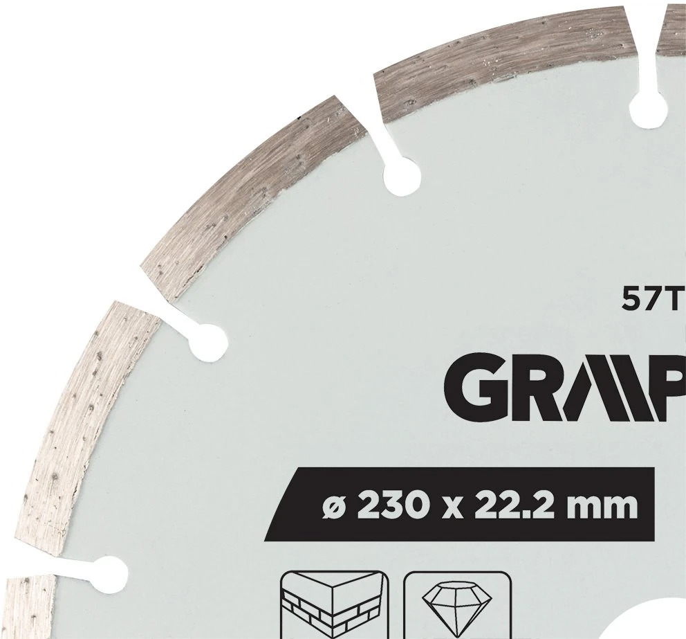 Graphite Tarcza Segmentuotas deimantinis pjovimo diskas, 230 x 22,2 mm, sausam ir šlapiam apdirbimui