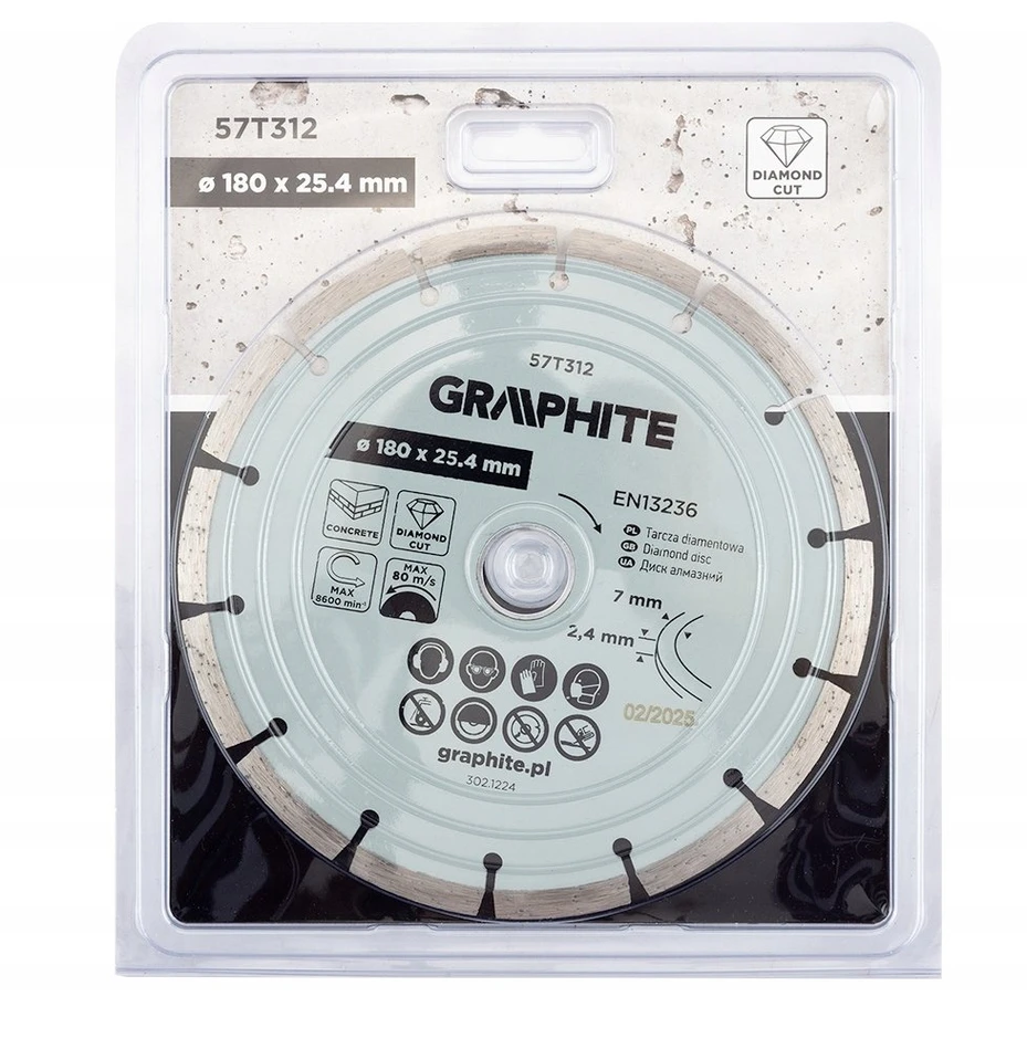Graphite Tarcza Segmentuotas deimantinis pjovimo diskas, 180 x 25,4 mm, sausam apdorojimui