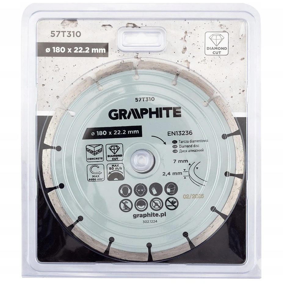 Graphite Tarcza Segmentuotas deimantinis pjovimo diskas, 180 x 22,2 mm, sausam apdorojimui