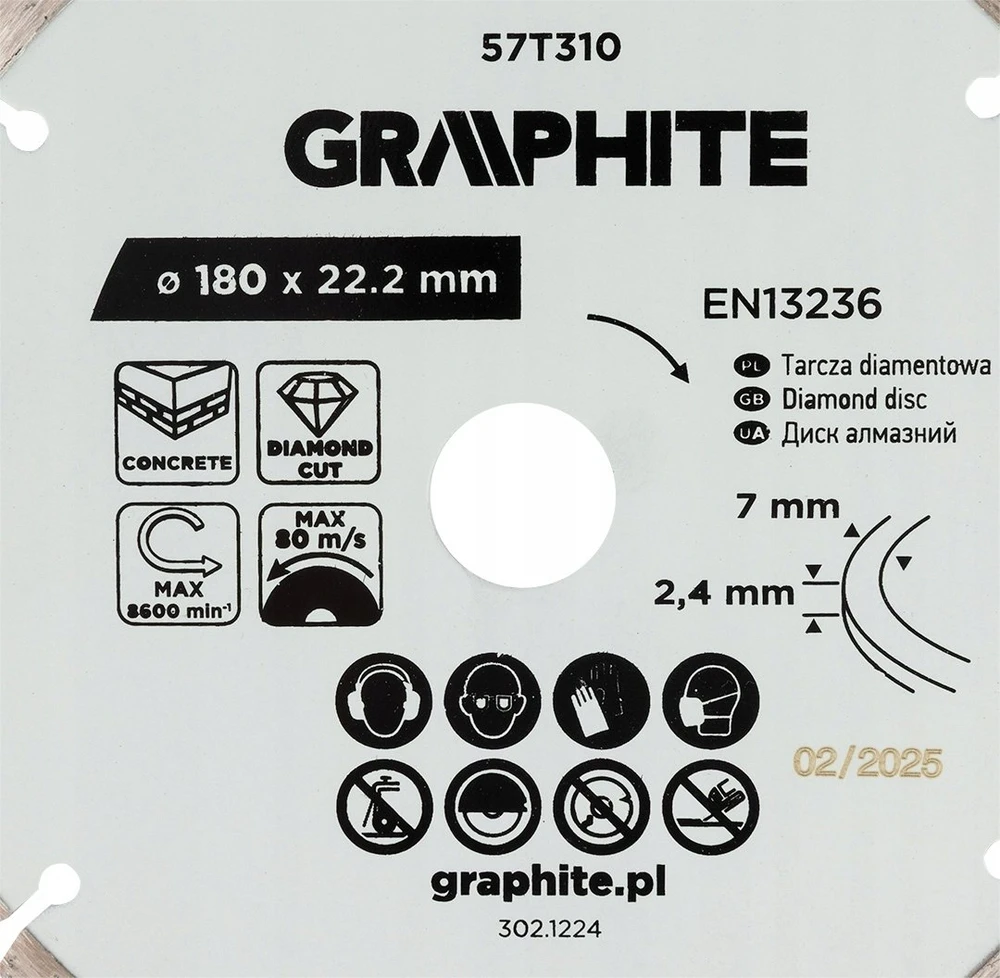 Graphite Tarcza Segmentuotas deimantinis pjovimo diskas, 180 x 22,2 mm, sausam apdorojimui