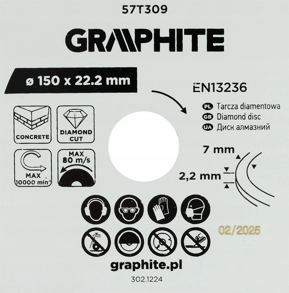 Graphite Tarcza Segmentuotas deimantinis pjovimo diskas, 150 x 22,2 mm, sausam apdorojimui
