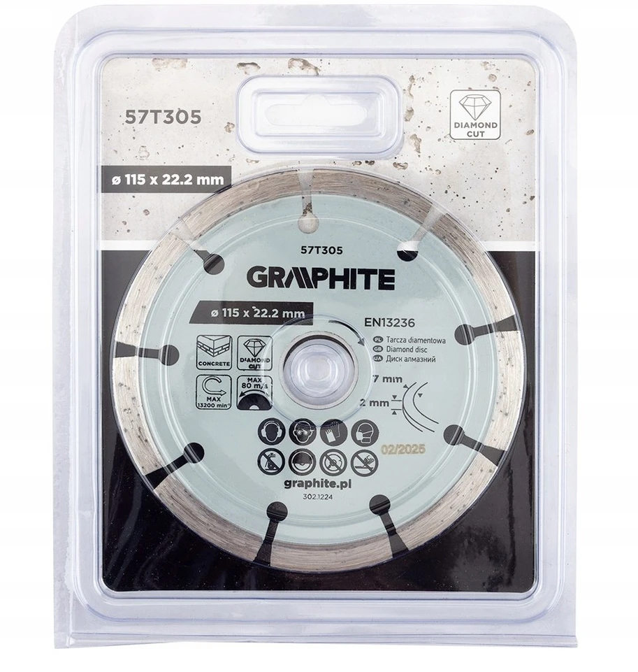 Graphite Tarcza Segmentuotas deimantinis pjovimo diskas, 115 x 22,2 mm, sausam apdorojimui