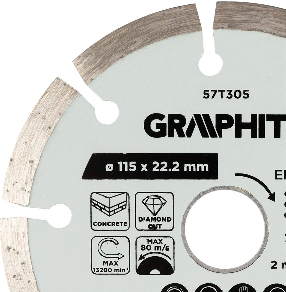 Graphite Tarcza Segmentuotas deimantinis pjovimo diskas, 115 x 22,2 mm, sausam apdorojimui