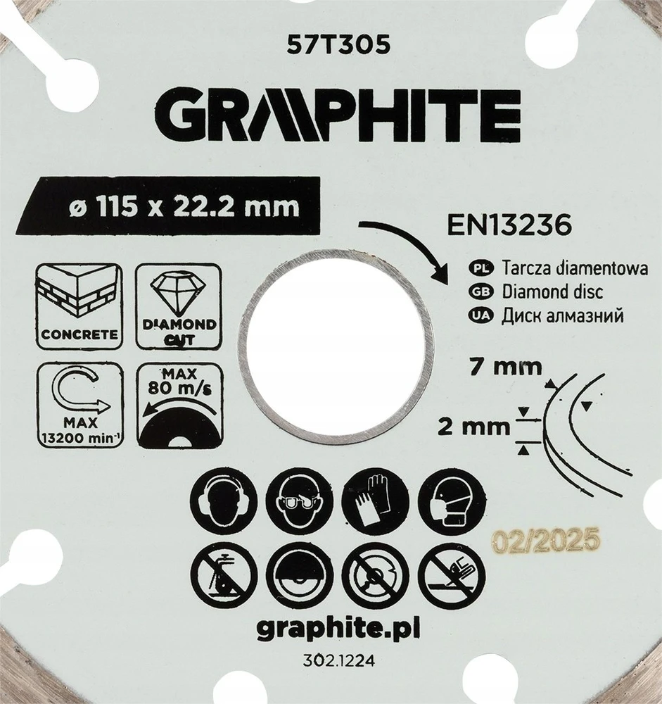 Graphite Tarcza Segmentuotas deimantinis pjovimo diskas, 115 x 22,2 mm, sausam apdorojimui