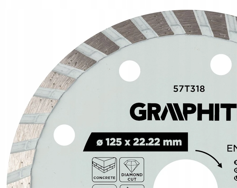 Graphite Tarcza Turbo deimantinis pjovimo diskas, 125 x 22,22 mm, sausam ir šlapiam apdirbimui