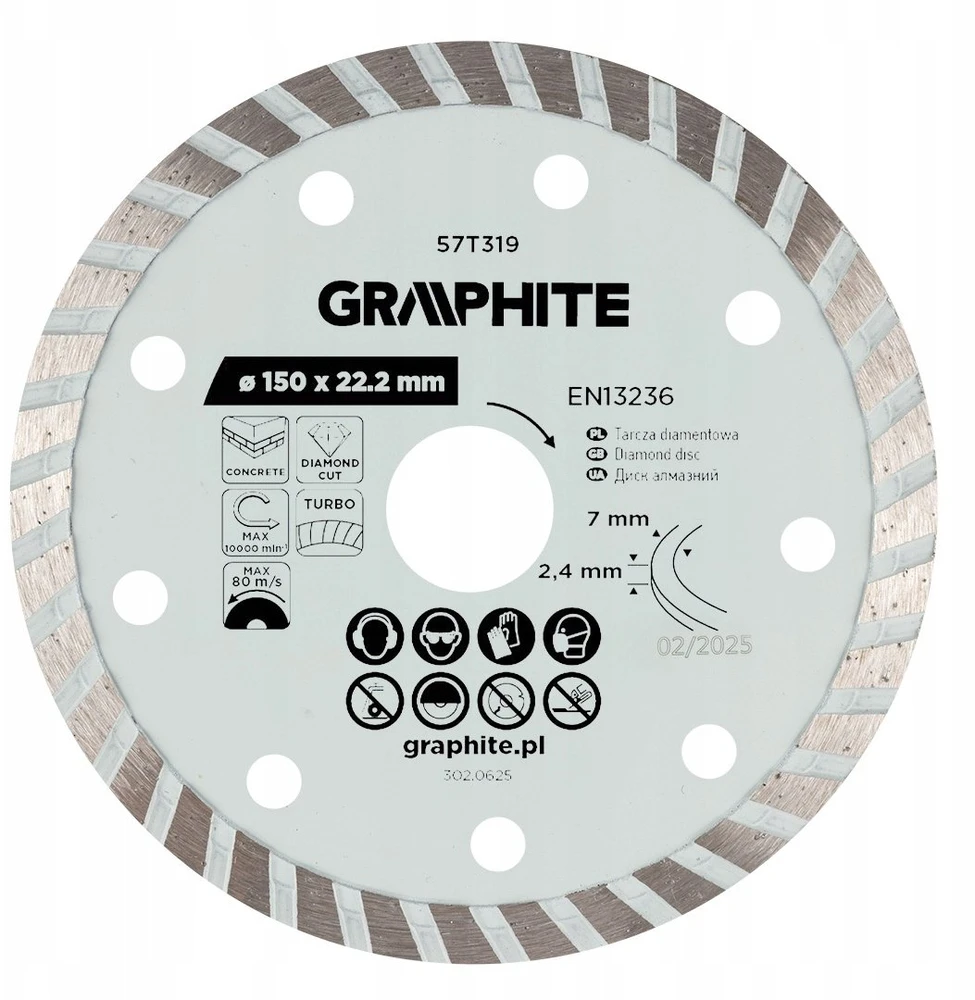 Graphite Tarcza Deimantinis pjovimo diskas „Turbo“, 150 x 22,22 mm, sausas