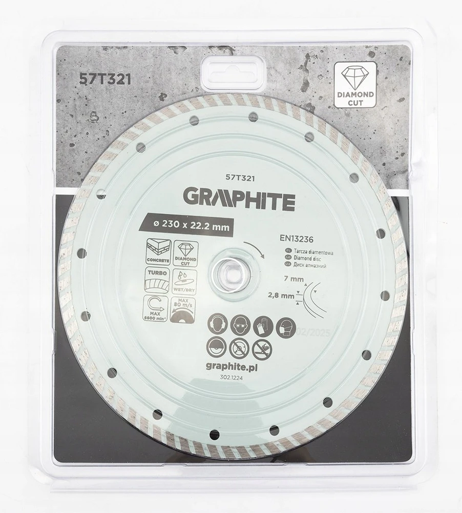 Graphite Tarcza Turbo deimantinis pjovimo diskas, 230 x 22,22 mm, sausam ir šlapiam apdirbimui