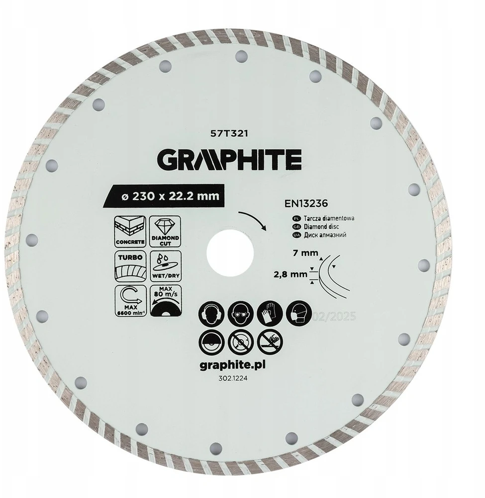 Graphite Tarcza Turbo deimantinis pjovimo diskas, 230 x 22,22 mm, sausam ir šlapiam apdirbimui