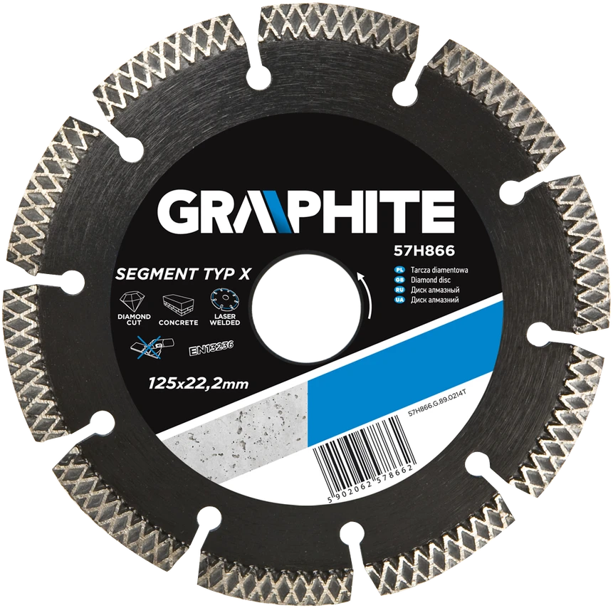 Graphite Tarcza Deimantinis diskas 125 x 22 mm, segmentuotas, lazeriu suvirintas, X tipo