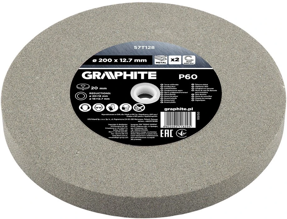 Graphite Tarcze Šlifavimo diskai 200 x 20/16/12,7 x 20 mm, P60, 2 vnt.