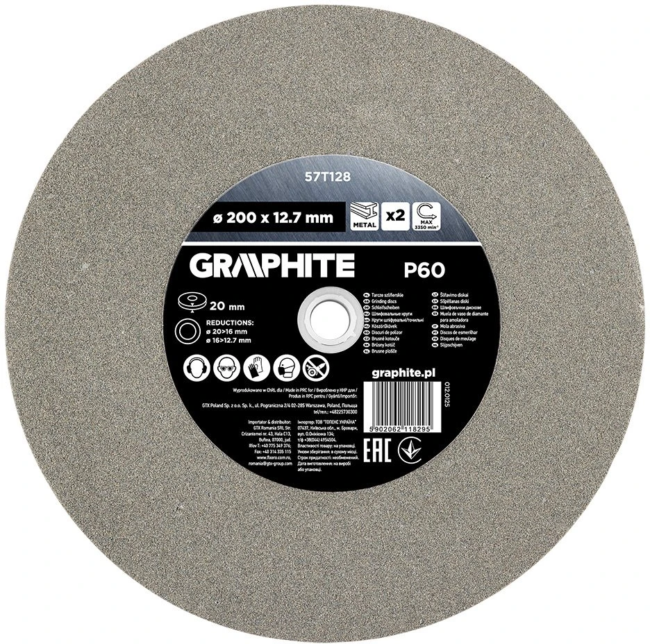 Graphite Tarcze Šlifavimo diskai 200 x 20/16/12,7 x 20 mm, P60, 2 vnt.