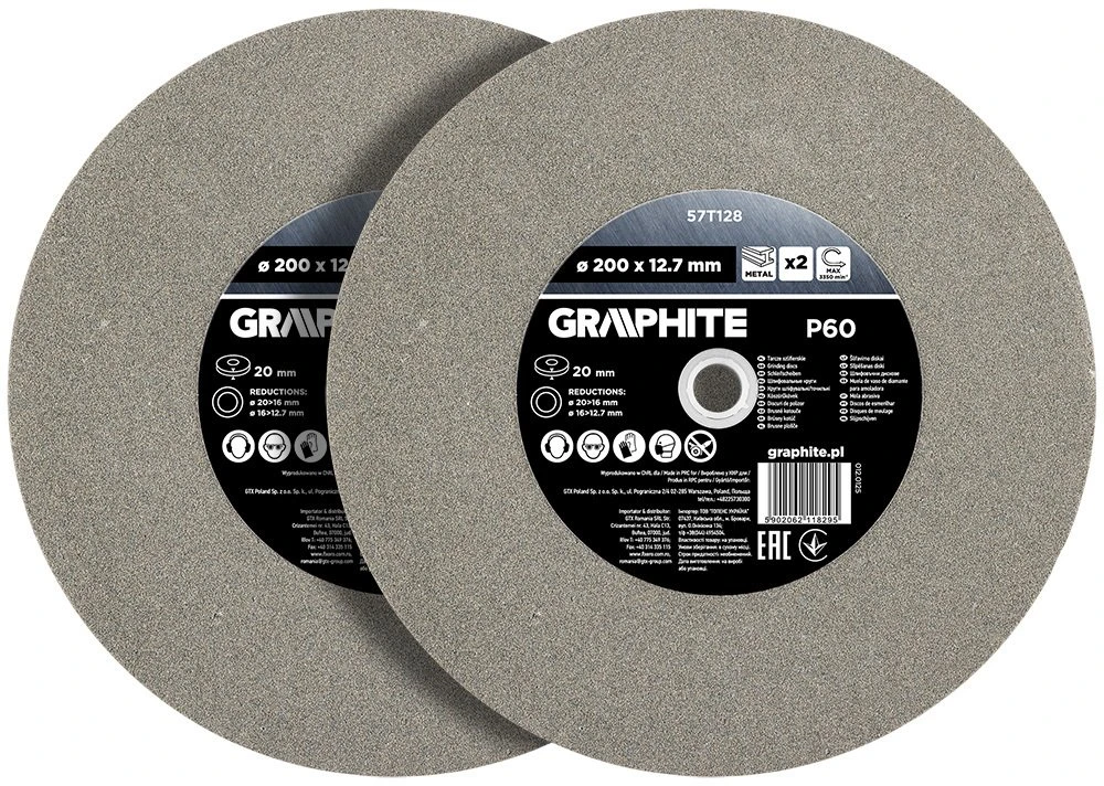 Graphite Tarcze Šlifavimo diskai 200 x 20/16/12,7 x 20 mm, P60, 2 vnt.