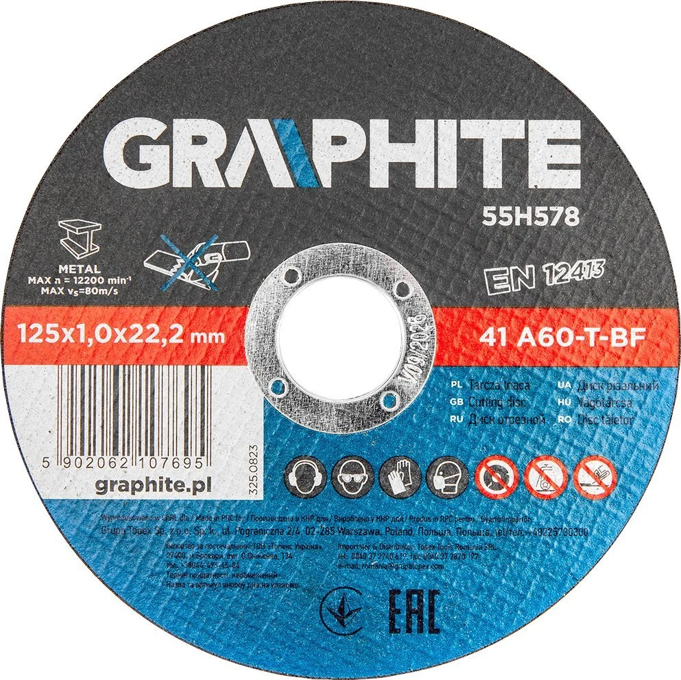 Tarcze Metalo pjovimo diskai 125 x 1,0 x 22,2 mm, 41 A60-T-BF, 10 folijos vnt.