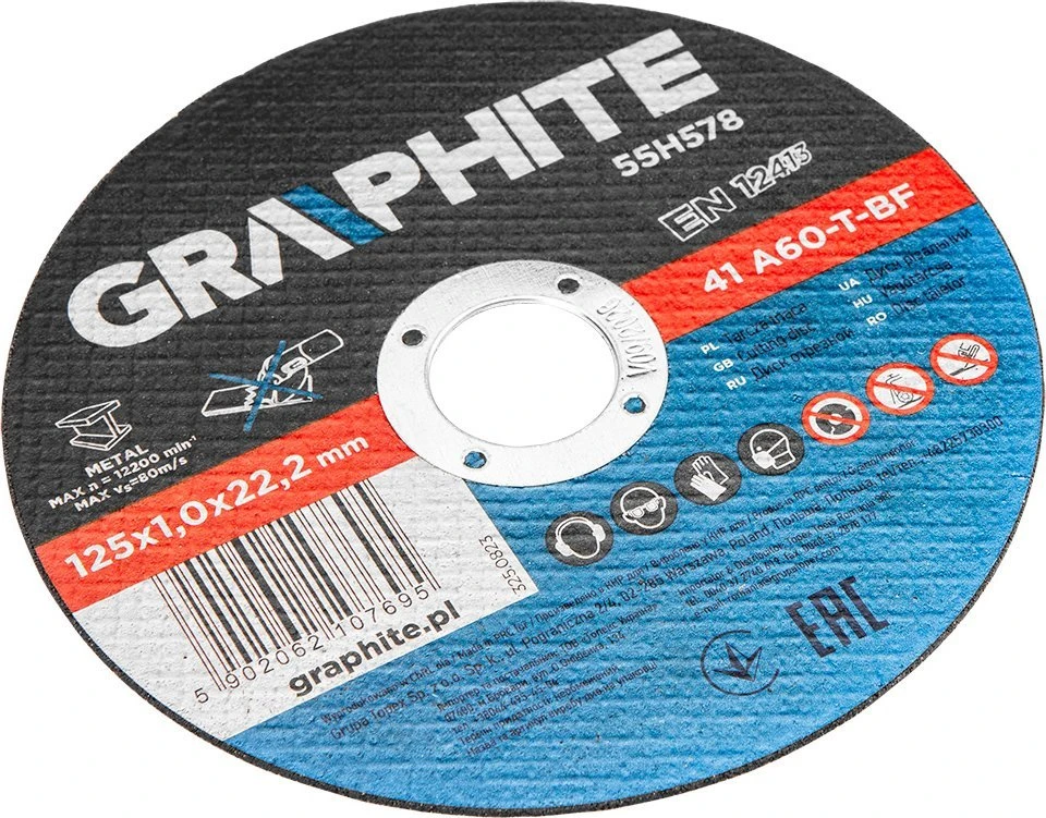 Tarcze Metalo pjovimo diskai 125 x 1,0 x 22,2 mm, 41 A60-T-BF, 10 folijos vnt.