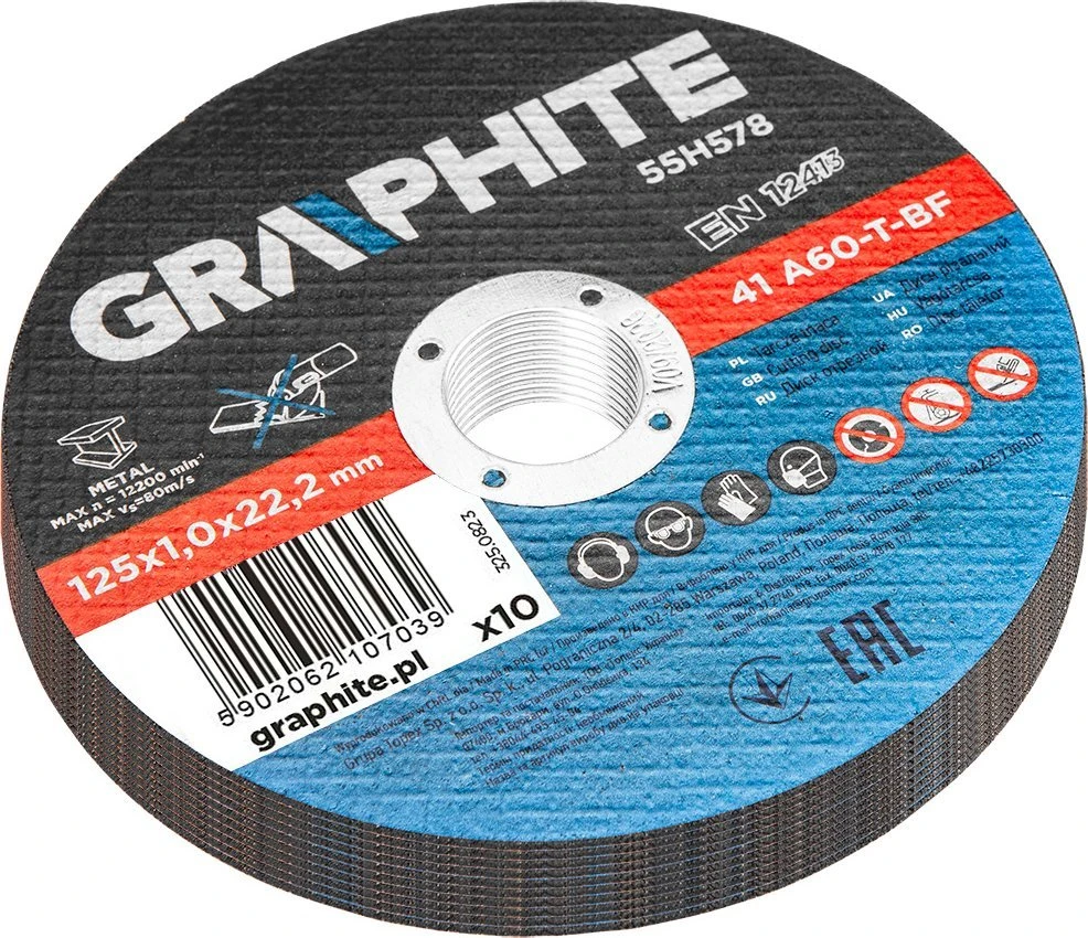 Tarcze Metalo pjovimo diskai 125 x 1,0 x 22,2 mm, 41 A60-T-BF, 10 folijos vnt.