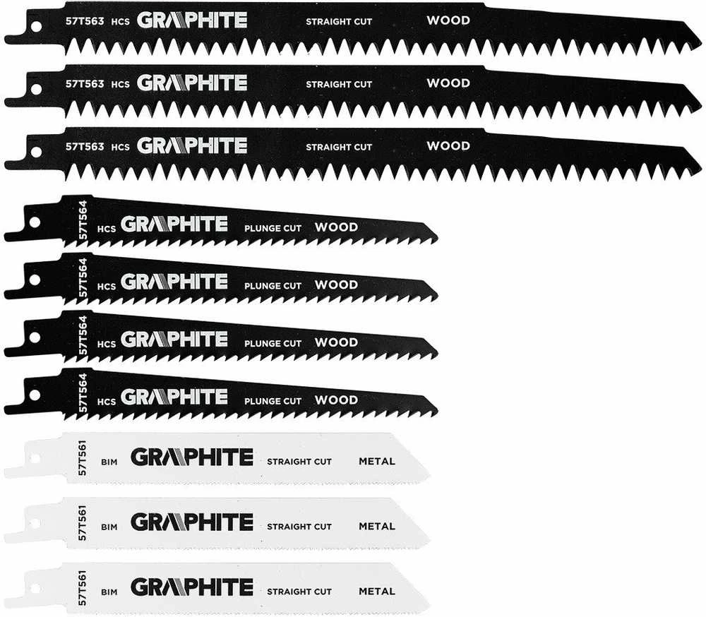 Zestaw Rinkinys Tiesinio pjūklo geležčių rinkinys, TPI 5, TPI 6, TPI 18, HCS/BIM, 10 vnt.