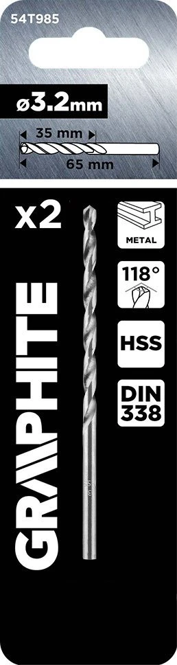 Grąžtas Wiertła HSS metalo grąžtai, DIN 338, 3,2 mm, 2 vnt.