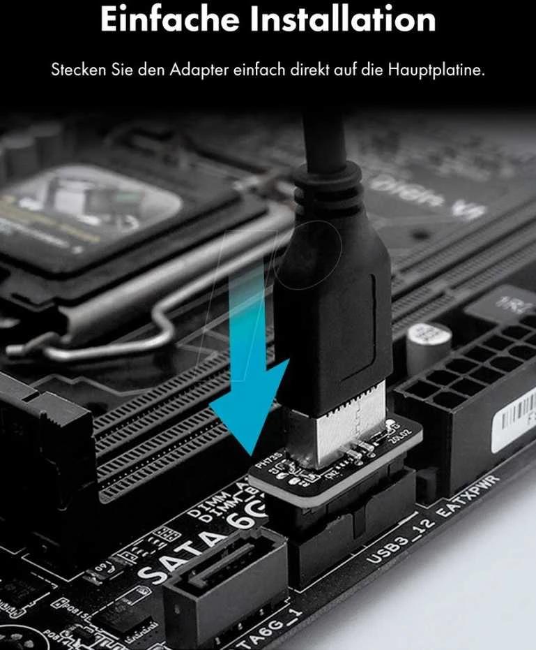Graugear adapteris įjungtas į pagrindinę plokštę
