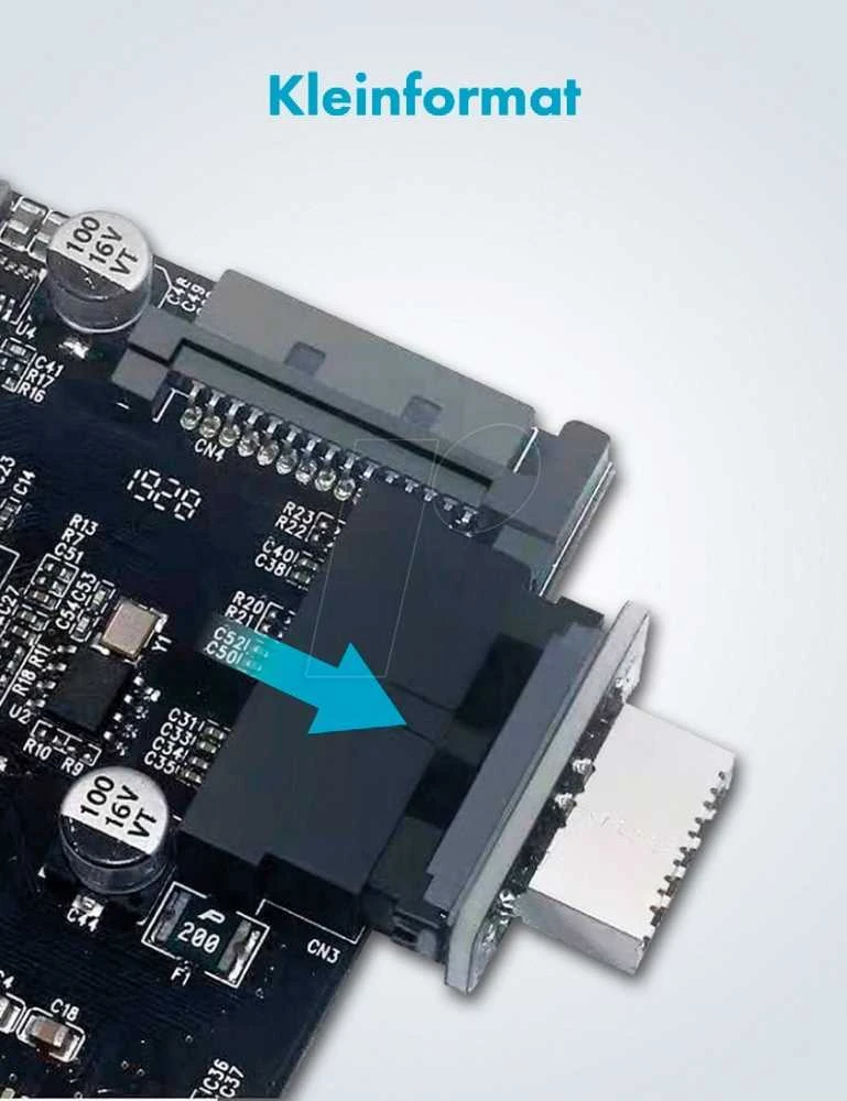 „Graugear Pilkas“ vidinė 19 kontaktų jungtis (USB 3.0) į USB 3.1 E tipo 20 kontaktų A tipo jungtį – 180 laipsnių