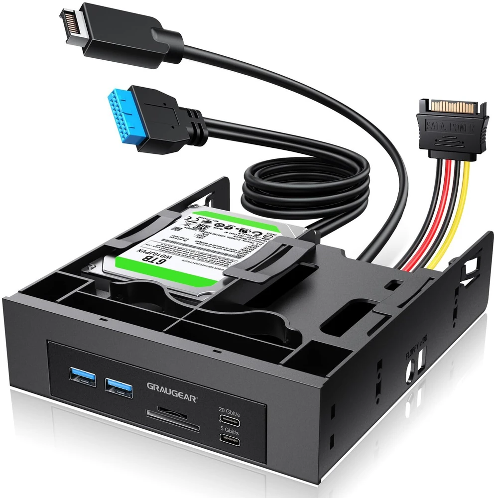 GRAUGEAR USB-HUB+Kartenleser Frontpanel m. 2,5" SSD Rahmen