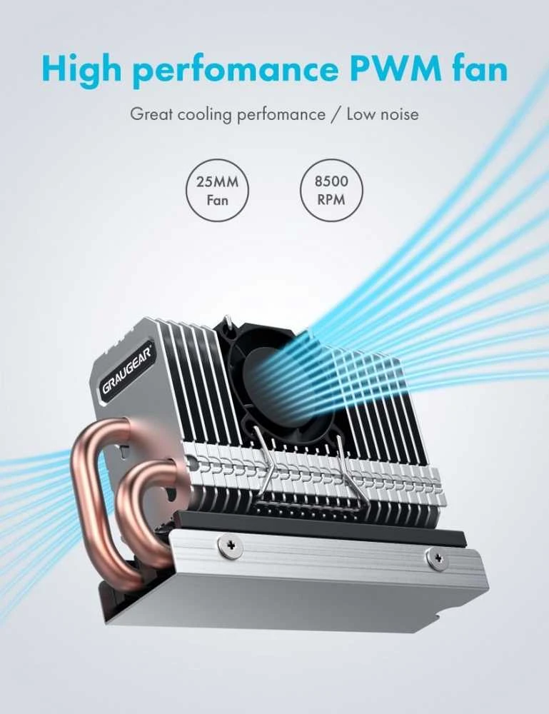Nezatříděno Graugear M.2 disko radiatorius su ventiliatoriumi (G- M2HP04- F)