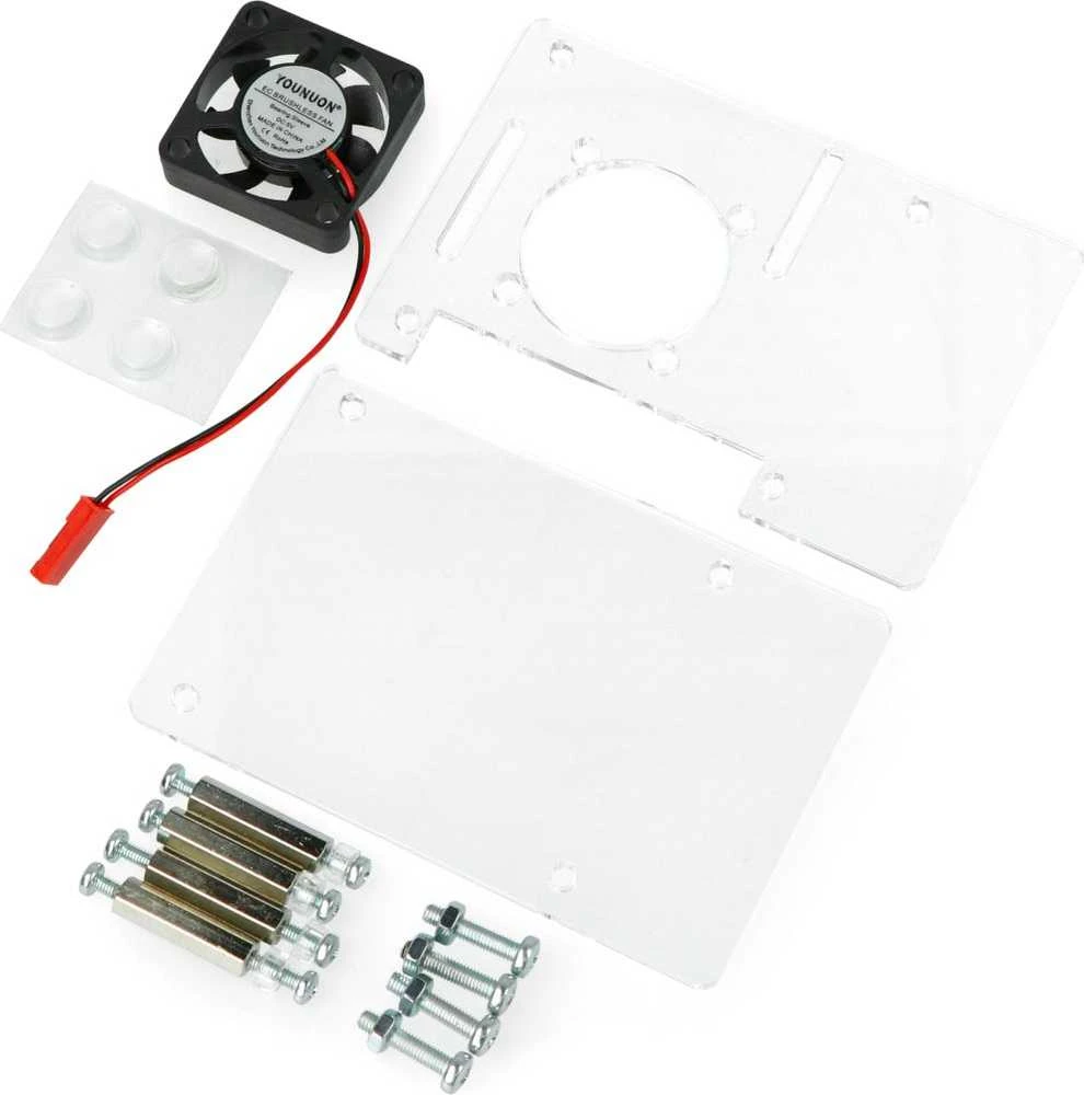 Gravlaser Raspberry Pi 4B/3B+/3B/2B dėklas, atidaromas, su ventiliatoriumi - skaidrus