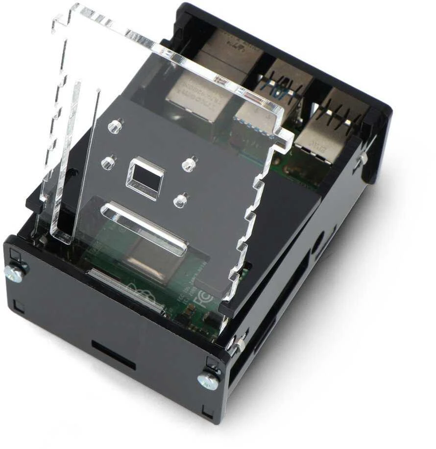 Gravlaser Raspberry Pi 4B korpusas su reguliuojamu kameros laikikliu - juodas