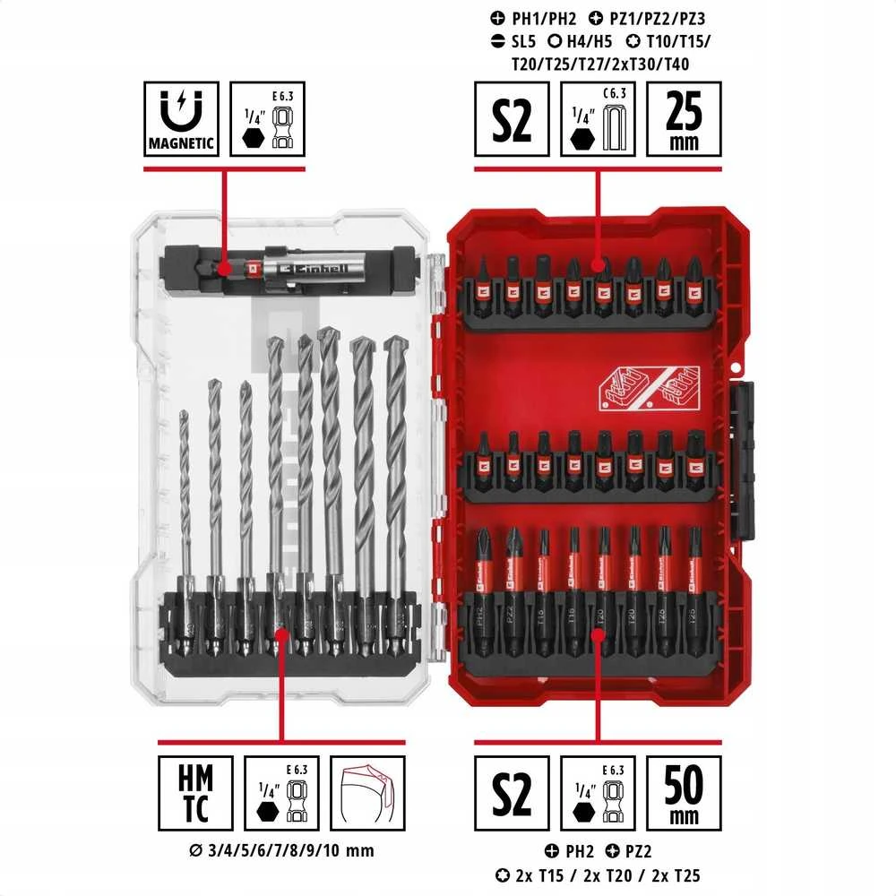 Grąžtas Einhell grąžtų RINKINYS GRĄŽŲ IR GRĄŽŲ 33 Vnt. M-CASE 49108753