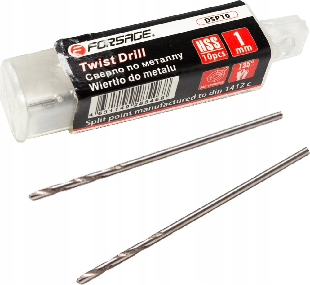 Grąžtas Forsage Pašaro gręžtuvas DRILL SET 1mm 10 vnt. METALO GRĄŽIAI plastikiniame dėkle