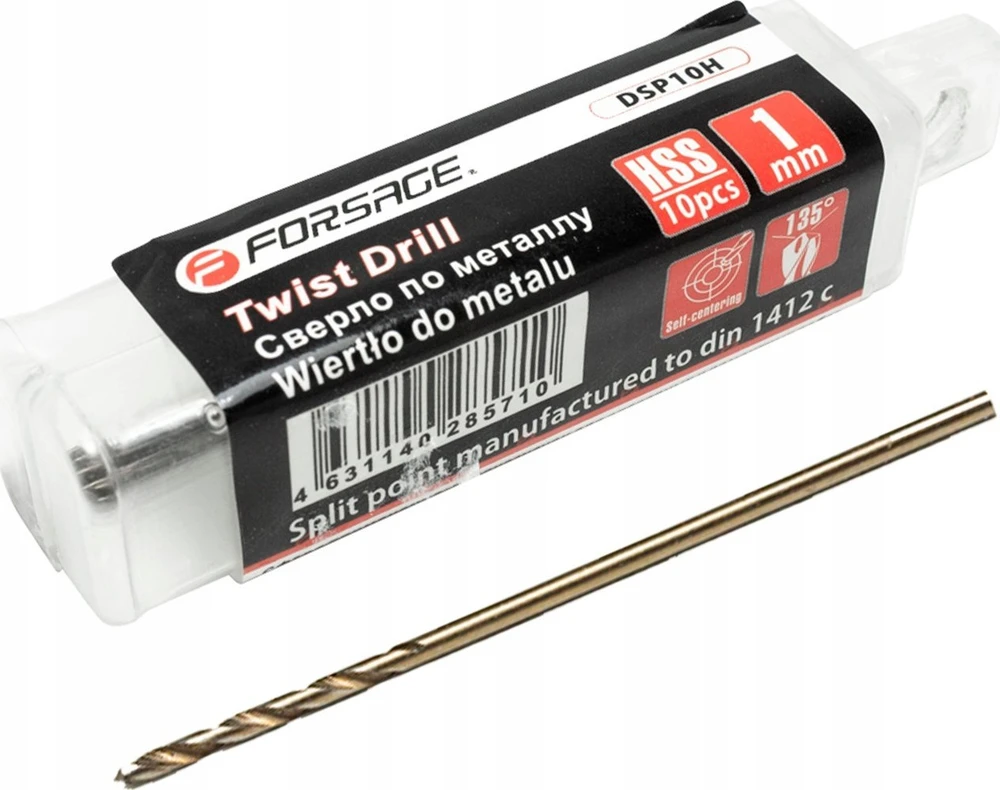 Grąžtas Forsage Pašaro gręžtuvas DRILL SET 1mm 10 vnt. METALO GRĄŽIAI plastikiniame dėkle