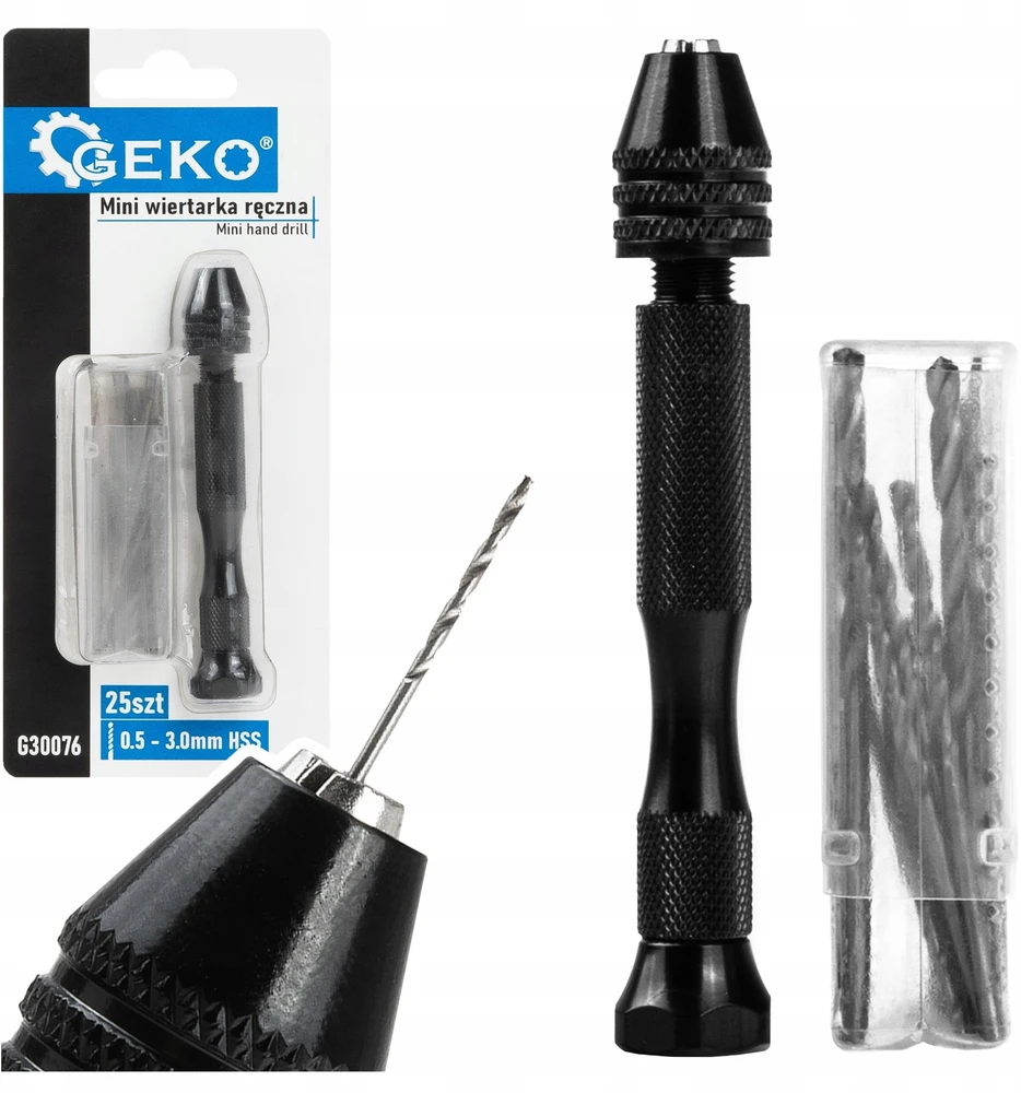 Grąžtas Geko mini rankinis gręžtuvas + HSS grąžtų rinkinys 25 vnt (72)