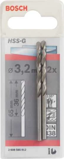 Grąžtas Bosch HSS-G grąžtai metalui 3,2mm, 2 vnt.
