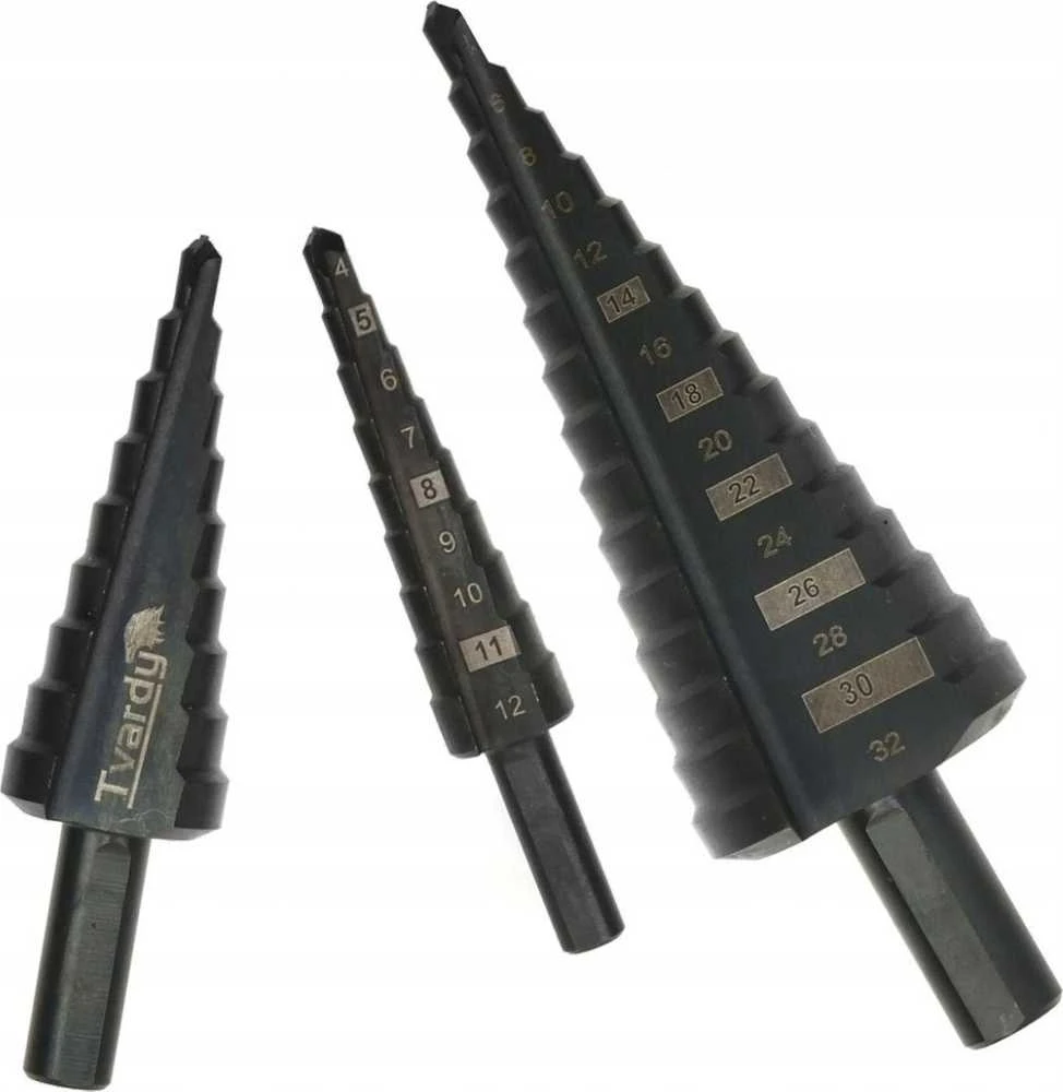Grąžtas Tvardy HSS M2 kūginių grąžtų rinkinys 3 vnt. (4–12, 4–20, 4–32 mm) (50)